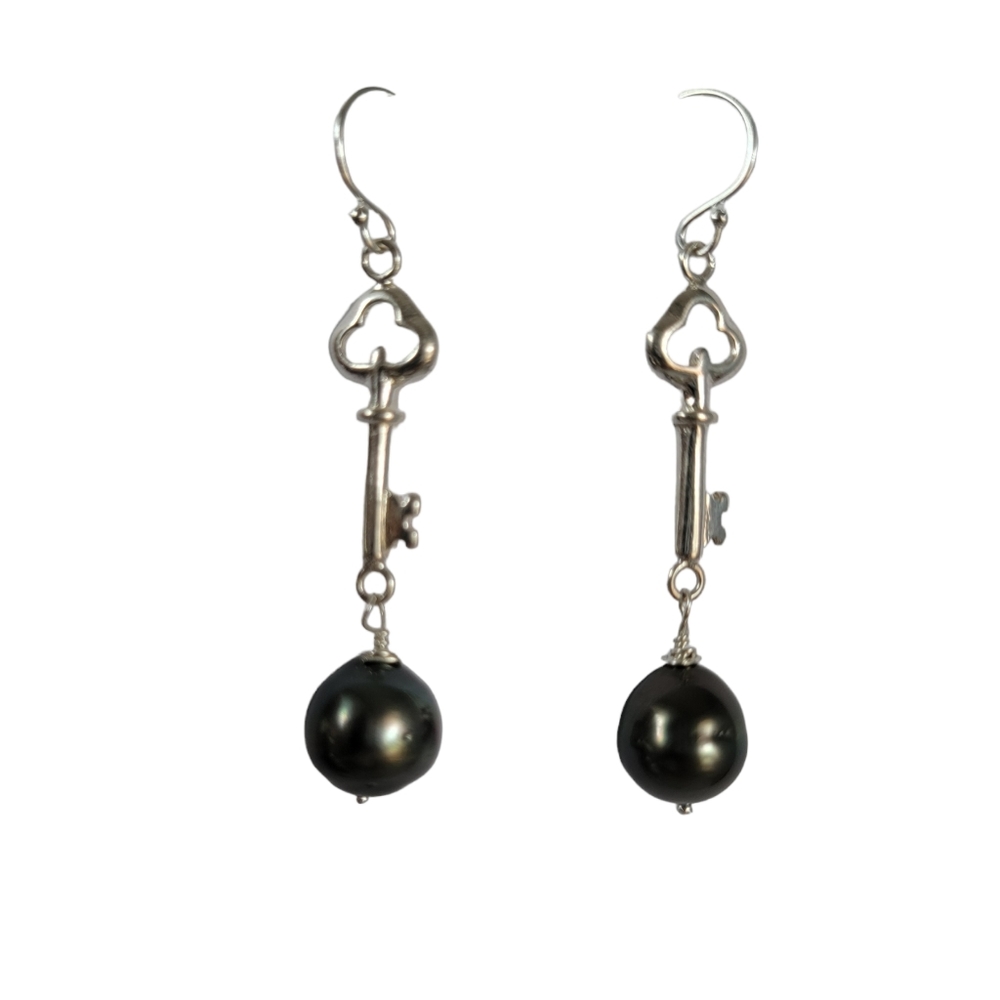 New BLACK Tahitian Pearl Earrings Handmade Sterling Silver